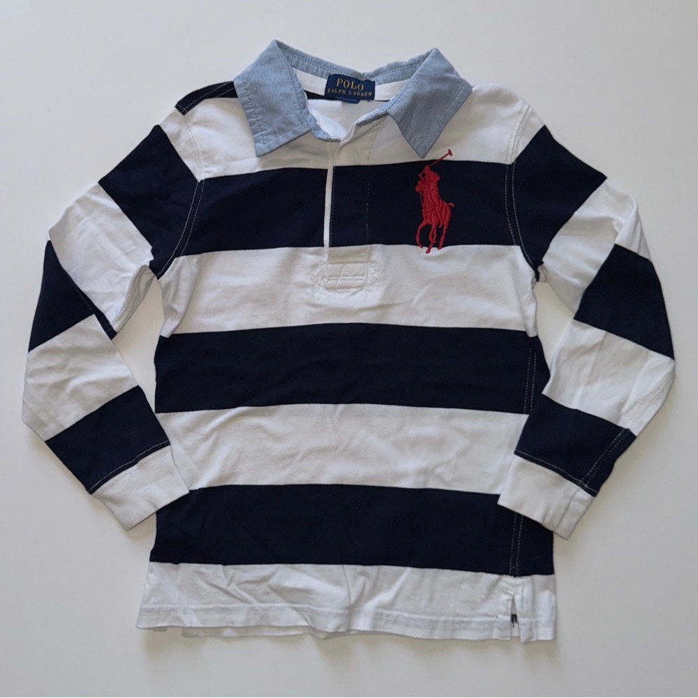 Polo by Ralph Lauren Kids Navy and White Rugby Shirt - Size 6